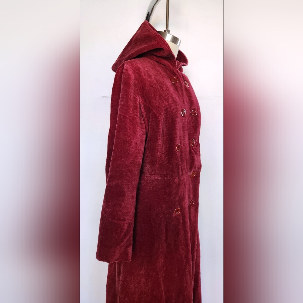 Vintage Hooded RED Corduroy Coat Floor Length Hooded Coat Red Riding Hood 70s - Picture 10 of 14